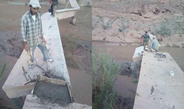 قرويون بتنغير يفكون العزلة عن دوارهم بترميم قنطرة دمرها الفيضان