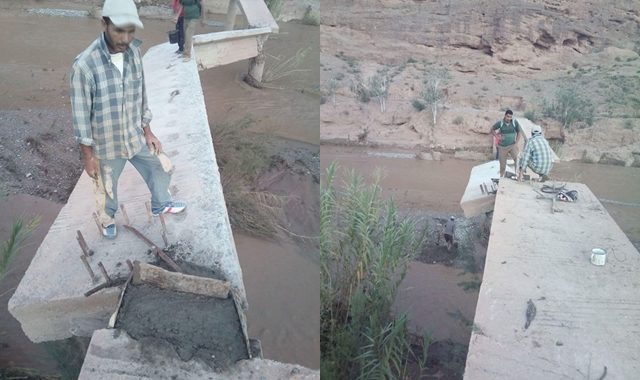 قرويون بتنغير يفكون العزلة عن دوارهم بترميم قنطرة دمرها الفيضان